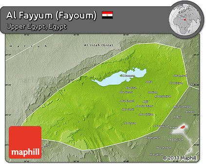 Physical Map of Al Fayyum (Fayoum), semi-desaturated