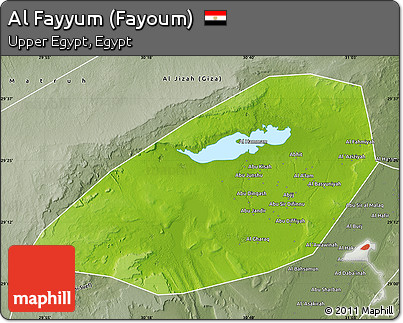 Physical Map of Al Fayyum (Fayoum), semi-desaturated
