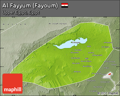 Physical Map of Al Fayyum (Fayoum), semi-desaturated