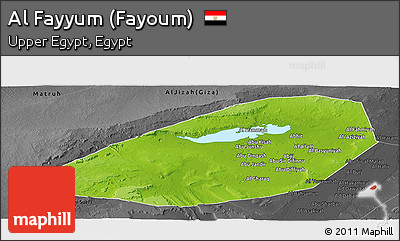 Physical Panoramic Map of Al Fayyum (Fayoum), darken, desaturated