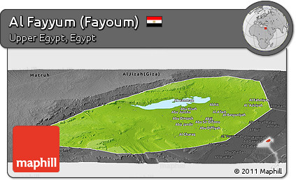 Physical Panoramic Map of Al Fayyum (Fayoum), darken, desaturated