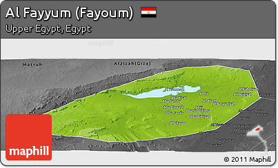 Physical Panoramic Map of Al Fayyum (Fayoum), darken, desaturated