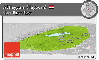 Physical Panoramic Map of Al Fayyum (Fayoum), lighten, desaturated