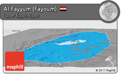 Political Panoramic Map of Al Fayyum (Fayoum), desaturated