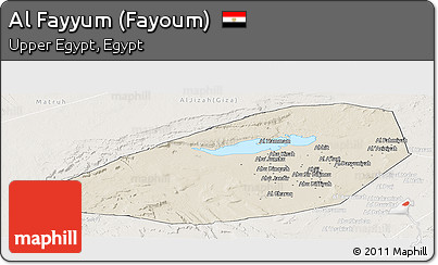 Shaded Relief Panoramic Map of Al Fayyum (Fayoum), lighten