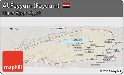 Shaded Relief Panoramic Map of Al Fayyum (Fayoum), semi-desaturated