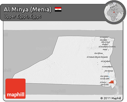 Gray 3D Map of Al Minya (Menia), single color outside