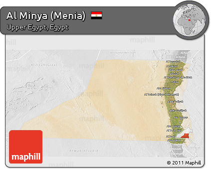 Satellite 3D Map of Al Minya (Menia), lighten, desaturated