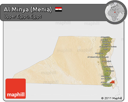 Satellite 3D Map of Al Minya (Menia), single color outside