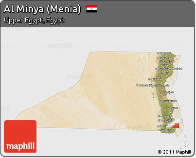 Satellite 3D Map of Al Minya (Menia), single color outside