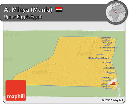 Savanna Style 3D Map of Al Minya (Menia), single color outside