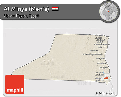 Shaded Relief 3D Map of Al Minya (Menia), single color outside