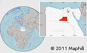 Gray Location Map of Al Minya (Menia), highlighted country, hill shading