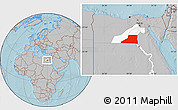 Gray Location Map of Al Minya (Menia), highlighted parent region, hill shading