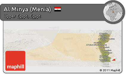 Satellite Panoramic Map of Al Minya (Menia), lighten, semi-desaturated