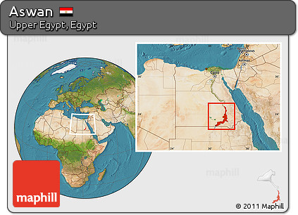 Satellite Location Map of Aswan, within the entire country