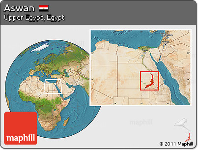 Satellite Location Map of Aswan, within the entire country