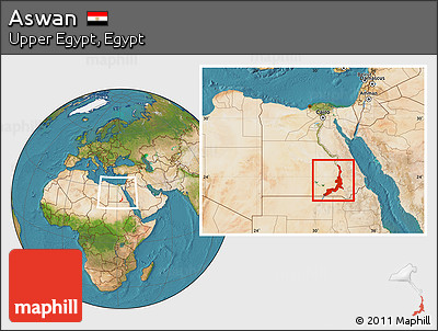 Satellite Location Map of Aswan, within the entire country