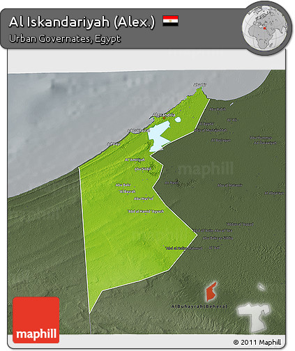 Physical 3D Map of Al Iskandariyah (Alex.), darken, semi-desaturated