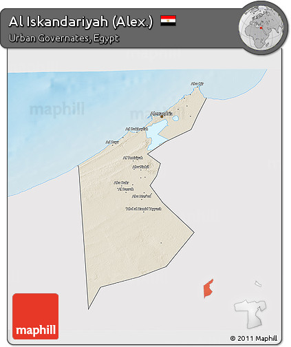 Shaded Relief 3D Map of Al Iskandariyah (Alex.), single color outside