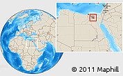 Shaded Relief Location Map of Al Qahirah (Cairo), within the entire country
