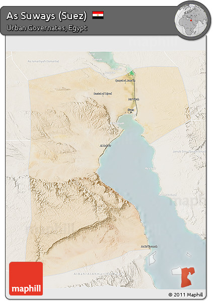 Satellite 3D Map of As Suways (Suez), lighten