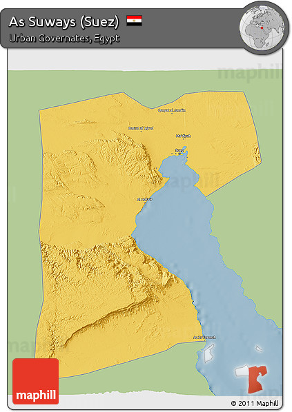 Savanna Style 3D Map of As Suways (Suez), single color outside