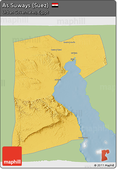 Savanna Style 3D Map of As Suways (Suez), single color outside