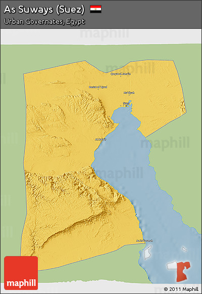 Savanna Style 3D Map of As Suways (Suez), single color outside