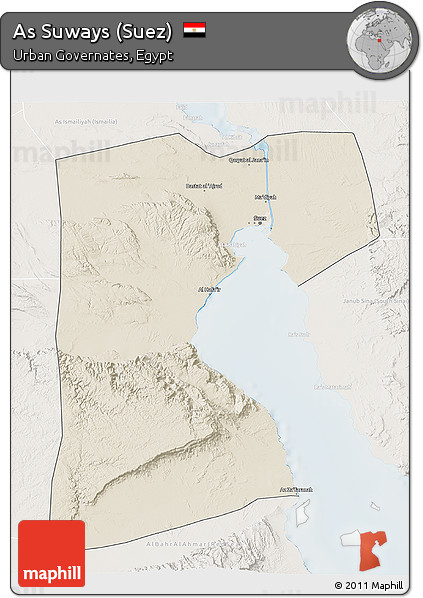 Shaded Relief 3D Map of As Suways (Suez), lighten