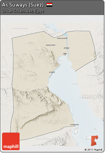 Shaded Relief 3D Map of As Suways (Suez), lighten