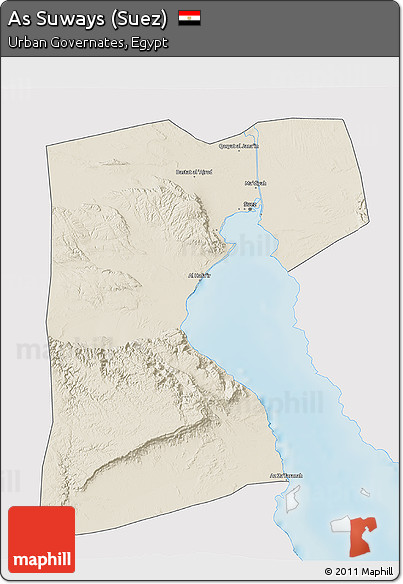 Shaded Relief 3D Map of As Suways (Suez), single color outside