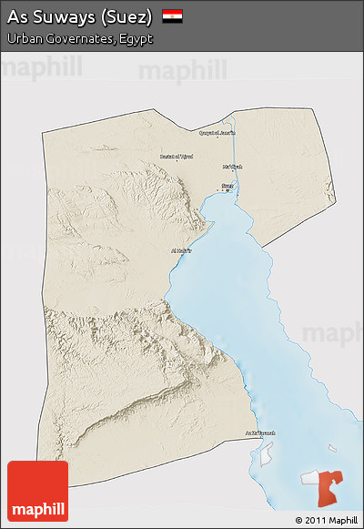 Shaded Relief 3D Map of As Suways (Suez), single color outside