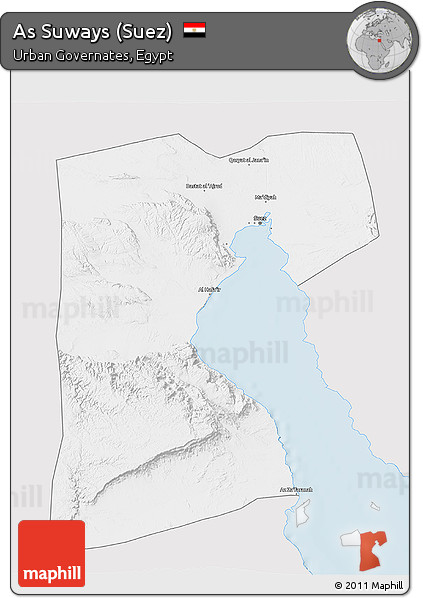Silver Style 3D Map of As Suways (Suez), single color outside