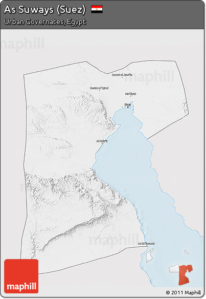 Silver Style 3D Map of As Suways (Suez), single color outside
