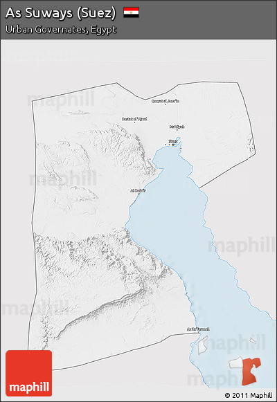 Silver Style 3D Map of As Suways (Suez), single color outside