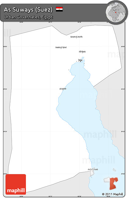 Silver Style Simple Map of As Suways (Suez), single color outside