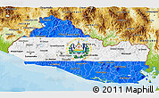 Flag 3D Map of El Salvador, physical outside, bathymetry sea, flag centered