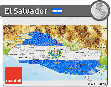 Flag 3D Map of El Salvador, physical outside, bathymetry sea
