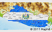Flag 3D Map of El Salvador, physical outside, flag centered