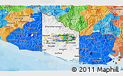 Flag 3D Map of El Salvador, political outside, flag rotated