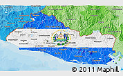 Flag 3D Map of El Salvador, political shades outside, flag centered