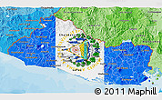 Flag 3D Map of El Salvador, political shades outside, flag aligned to the middle