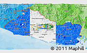 Flag 3D Map of El Salvador, political shades outside, flag rotated