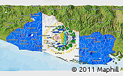 Flag 3D Map of El Salvador, satellite outside, bathymetry sea, flag aligned to the middle