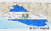 Flag 3D Map of El Salvador, shaded relief outside, bathymetry sea, flag centered