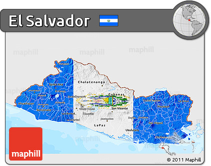 Flag 3D Map of El Salvador, single color outside, bathymetry sea, flag rotated