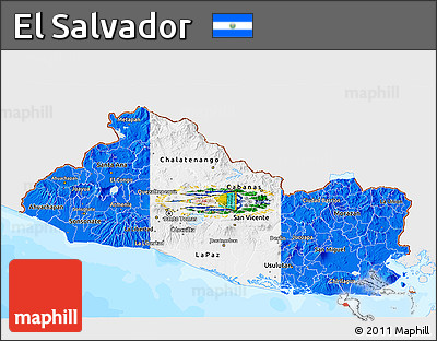 Flag 3D Map of El Salvador, single color outside, bathymetry sea, flag rotated