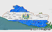 Flag 3D Map of El Salvador, single color outside, satellite sea, flag centered