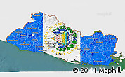 Flag 3D Map of El Salvador, single color outside, satellite sea, flag aligned to the middle